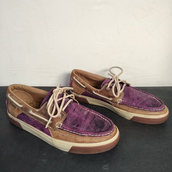 Durango Loafers Boat Shoes Women's Size 9 Medium Brown Purple Tooled Leather - Picture 1 of 10